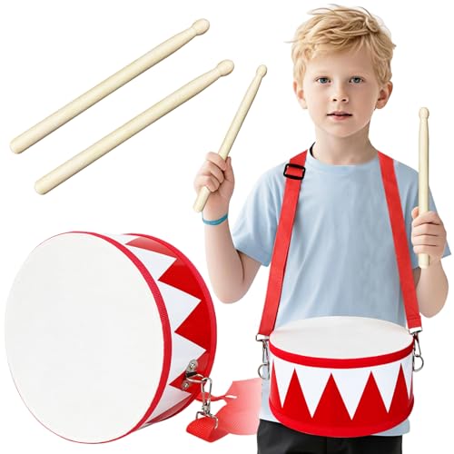 Kids Drum Set,8 Inch Wooden Drum Toys,Educational Baby Musical Toy with an Adjustable Strap and 2 Drumsticks,Sensory Musical Instrument Toys for Toddler,Kids,Boys & Girls