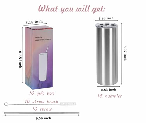 20 Oz Stainless Steel Straight Skinny Tumbler Set (8 Pack), Insulated Slim Thin Travel Cup with Lid, Black