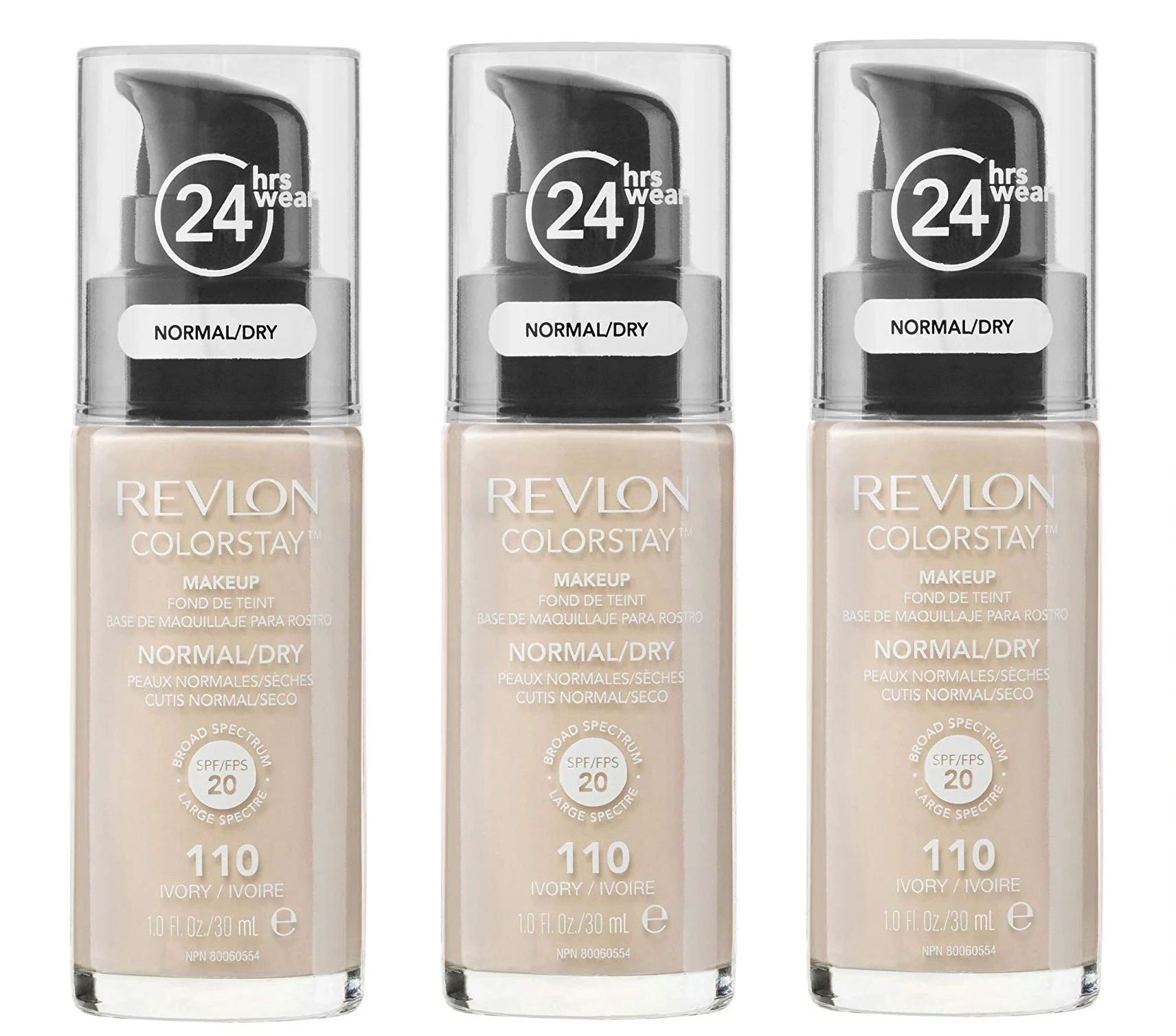 Revlon Colorstay Makeup Foundation for Normal To Dry Skin, #110 Ivory (Pack of 3)