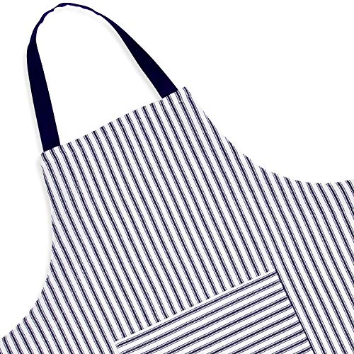 Cackleberry Home Red and White Ticking Stripe Woven Cotton Bib Apron Pocket Adjustable Strap