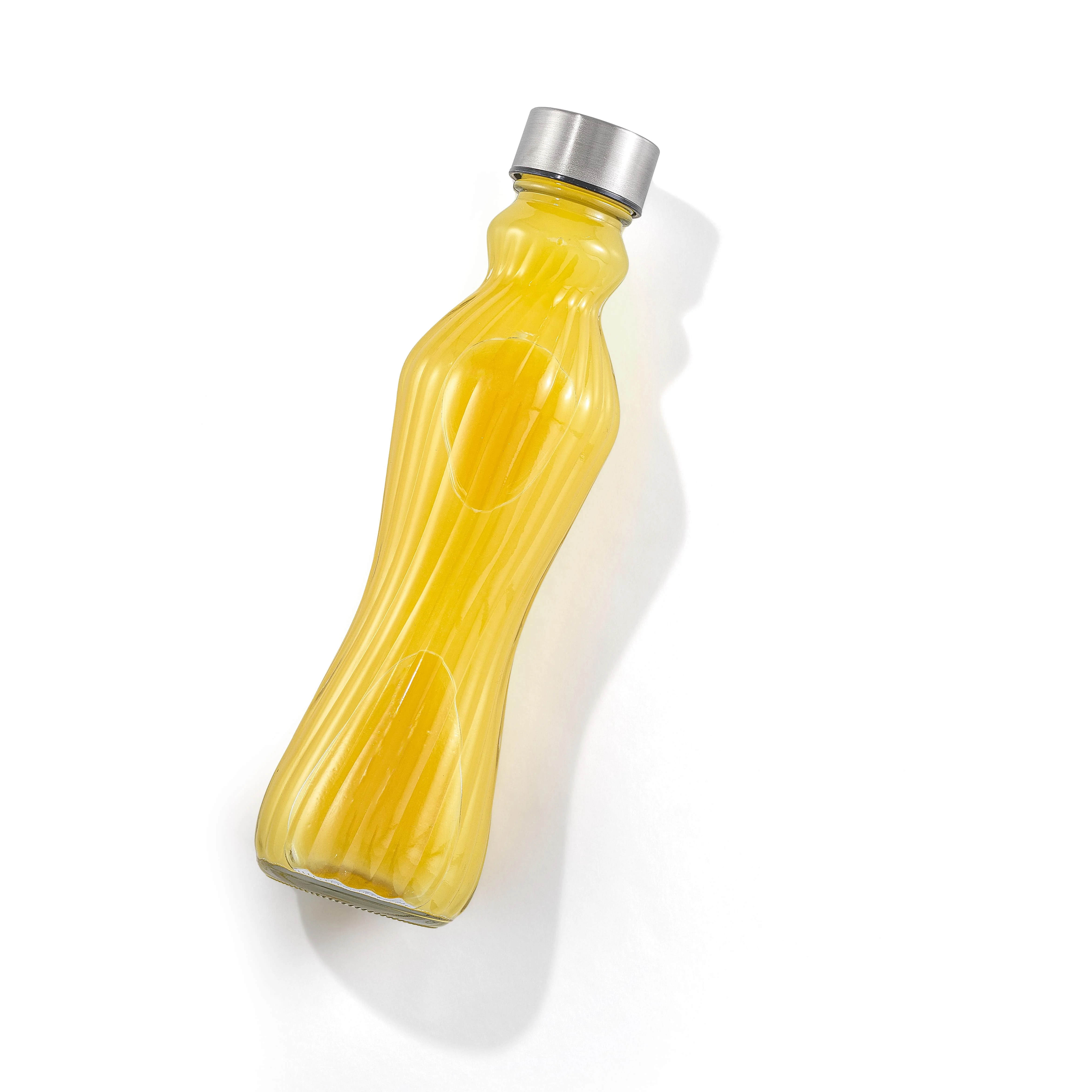 JoyJolt Fluted Spring Glass Drinking Water Bottles with Stainless Steel Lids 18oz [Set of 6]