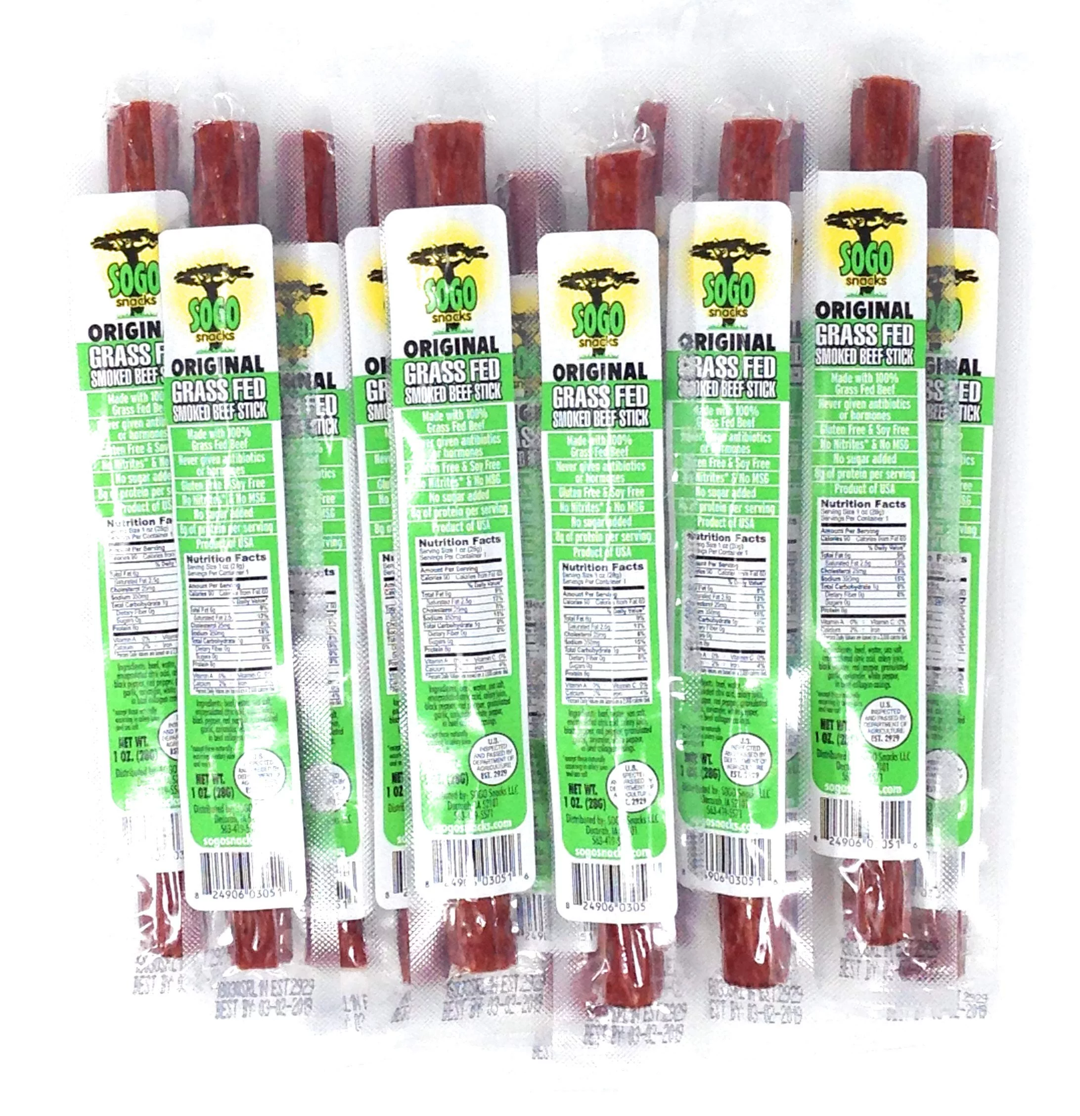 Original Variety, Sogo Snacks, No Sugar, 100% Grass-fed, Non-GMO Beef Sticks. No Nitrates, Gluten, Soy, MSG, Dairy or Nuts. Keto, Paleo Friendly (36 Original, 36 IASM Original, 1-oz, 72-cnt)