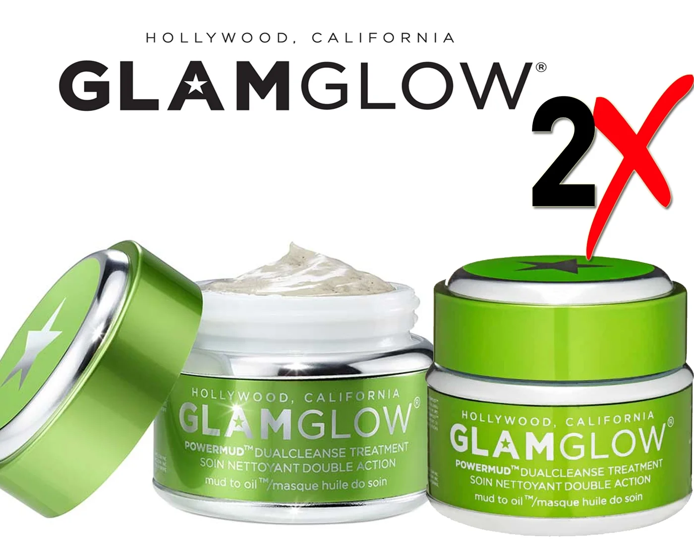 2 x Glamglow Power Mud 0.5 Oz Each Powermud Mask Jar Gentle Yet Deep Cleansing Treatment For Your Face (2-Pack)