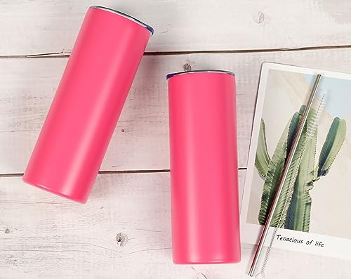 20 Oz Stainless Steel Straight Skinny Tumbler Set (8 Pack), Insulated Slim Thin Travel Cup with Lid, Black