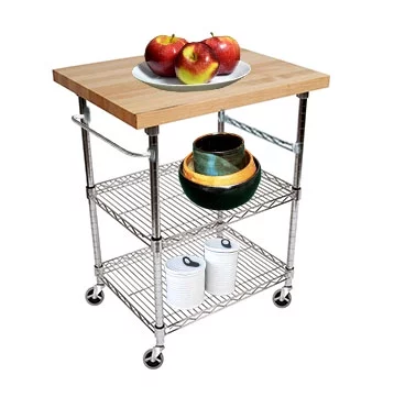 3 Tier Gourmet Cart with 20" Deep x 34" Wide Maple Butcher Block Top
