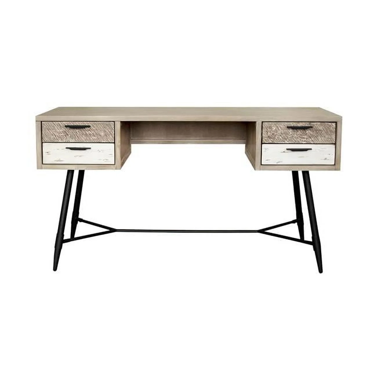Armen Living Bridges 4-Drawer Modern Wood Desk in Natural/Gray