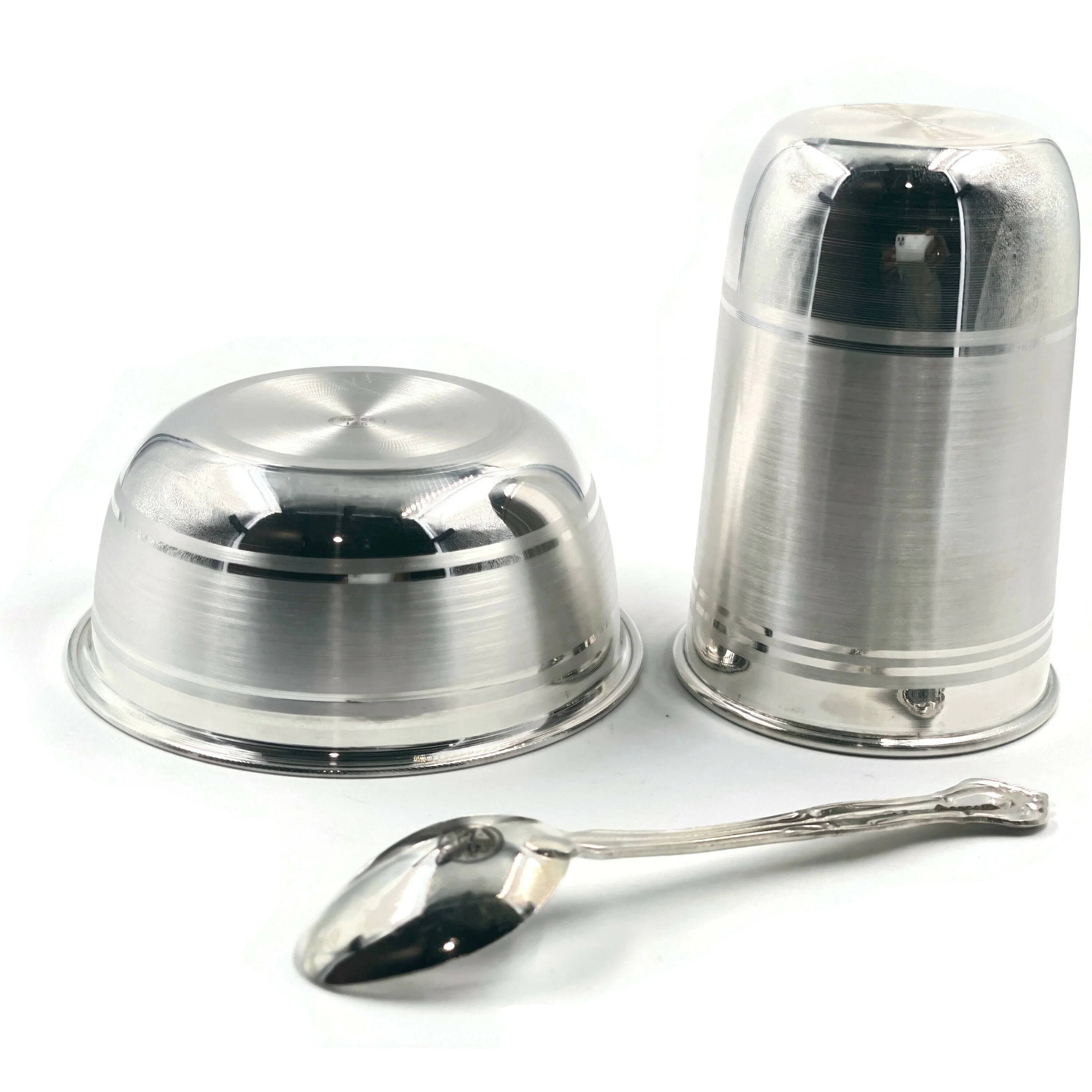 999 Pure Silver 4.0 Inch Glass, 4.3 Inch Bowl & Spoon - 4.0-inch Set#03