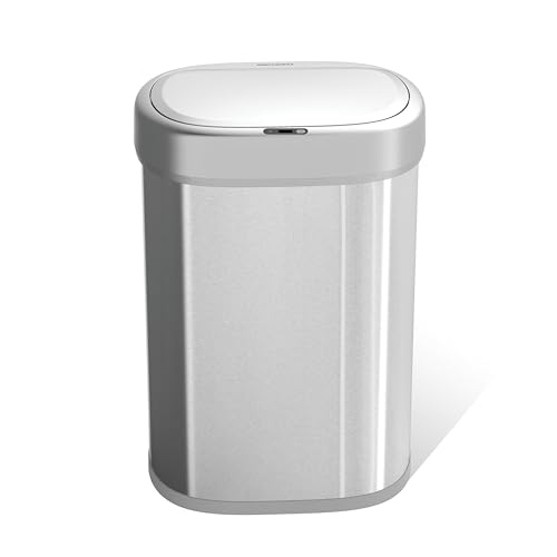 NINESTARS DZT-80-24 Automatic Motion Sensor Trash Can with Adjustable Sensor Range, Stainless Steel Base, Silver Lid, 21 Gallon