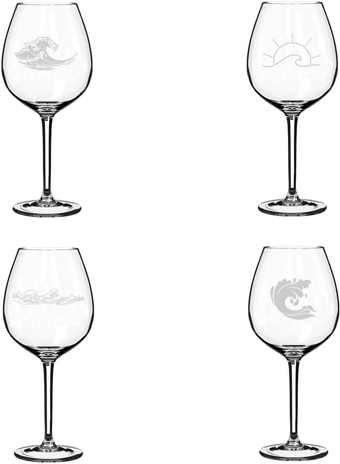 Set of 4 Wine Glass Gift Wave Ocean Lake River Collection (20 oz Jumbo)