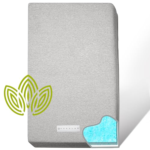 Organic Cotton Dual-Sided Crib Mattress | 2-Stage Premium Memory Foam CertiPUR-US Hypoallergenic Baby Mattress, Firm Support for Infant, Cooling Gel for Toddler, Waterproof Washable Cover (Grey)
