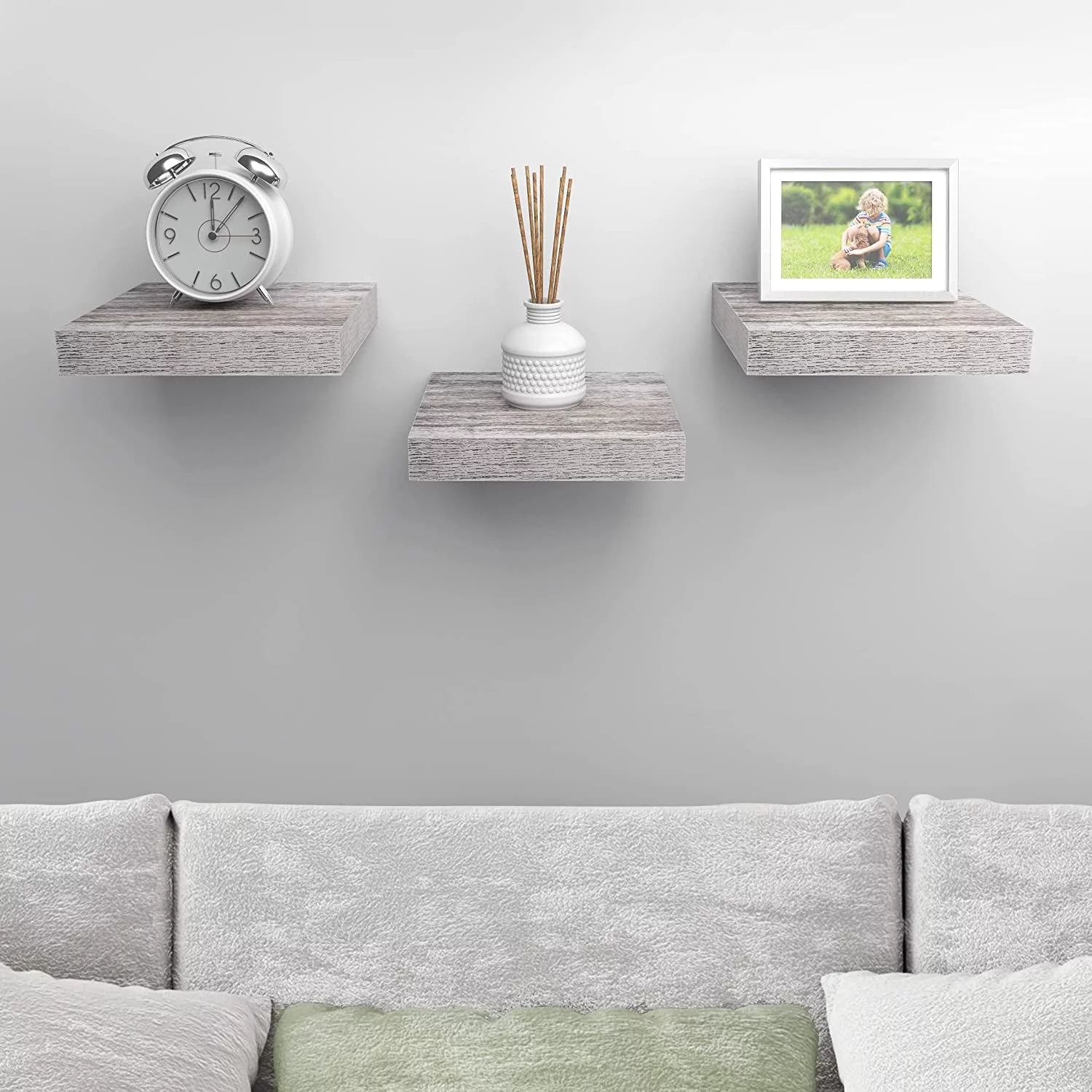 Sorbus Floating Shelves - Square Mounted Display Ledge Shelf for Bedroom Room Decor. Modern Rustic Colors with Distressed Wood Finish (3 Pack, White)