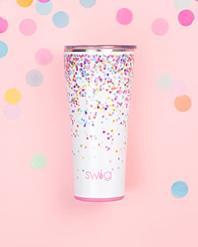 Swig Life 32oz Insulated Tumbler, Travel Coffee Tumbler with Lid, Cup Holder Friendly, Stainless Steel Travel Coffee Mug, Glitter Tumbler, Glitter Gifts (Confetti)