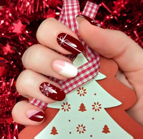Semi Cured Gel Nail Strips-Easy Apply Christmas Gel Nail Stickers Holiday Semi Cured Manicure Strips with Sparkling Xmas Designs (Classic Yule)
