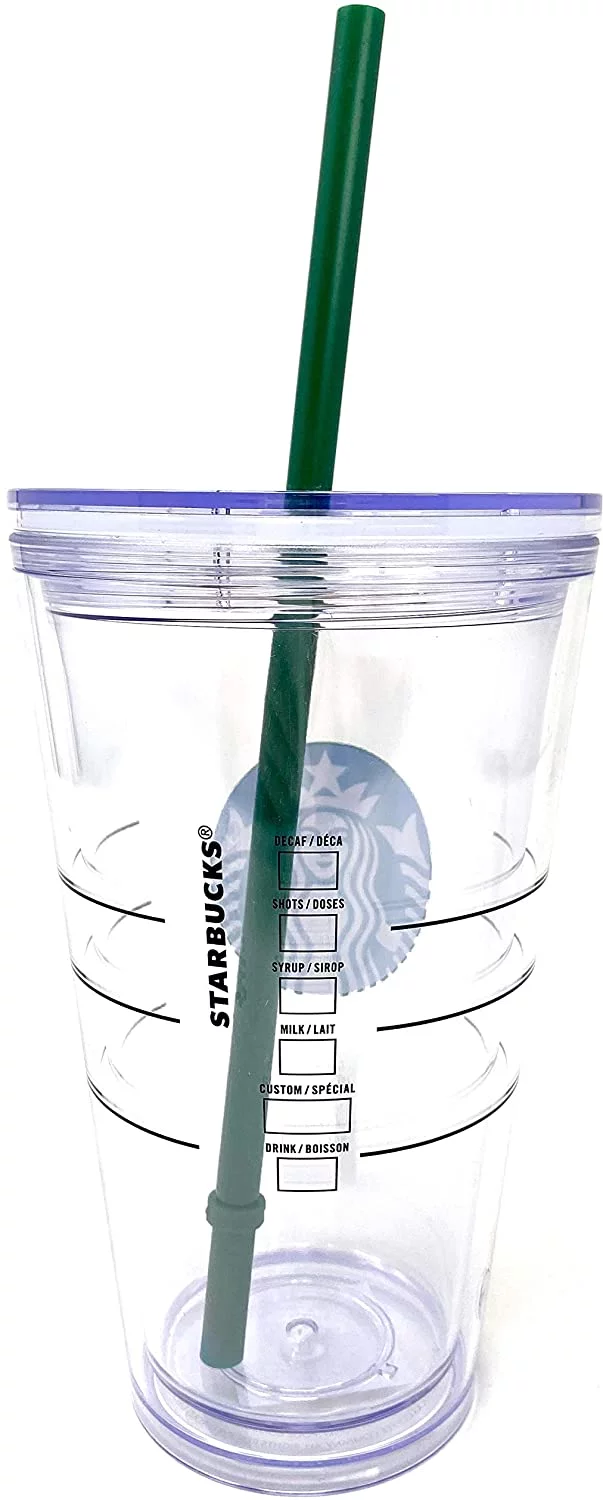 Starbucks Cold Cup Clear Grande Tumbler Traveler With Green Straw Logo - 16oz