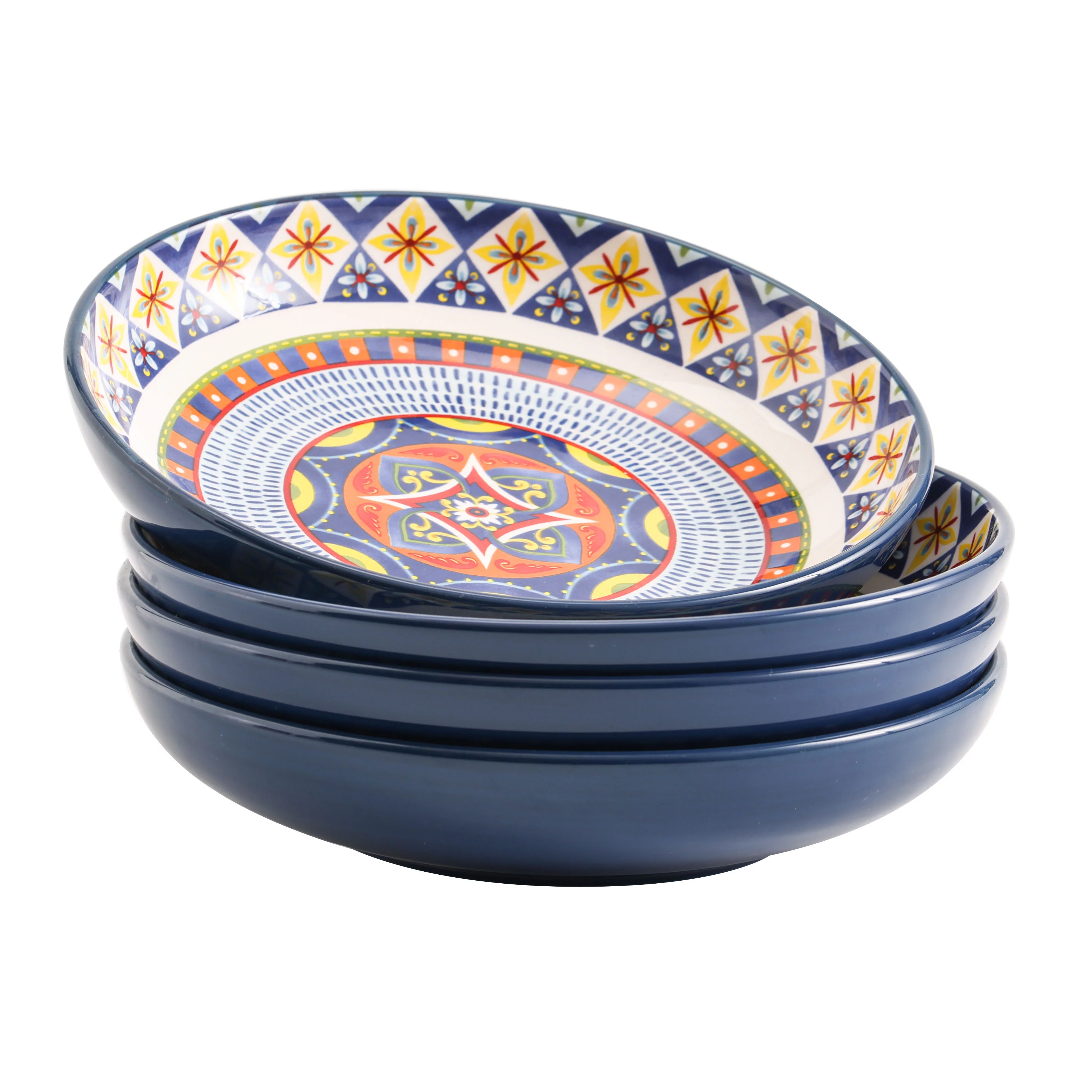 Bico Morocco Ceramic 35oz Dinner Bowls, Set of 4, for Pasta, Salad, Cereal, Soup & Microwave & Dishwasher Safe