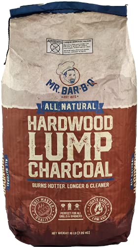 8 LB. All Natural Hardwood Lump Charcoal by Mr. Bar-B-Q, Natural Hardwood Lump Charcoal for BBQ, Grilling, Smoking, Kamado & Kettle Grills, Burns Hotter & Longer, Smoky Flavor, Low Ash & Easy to Light