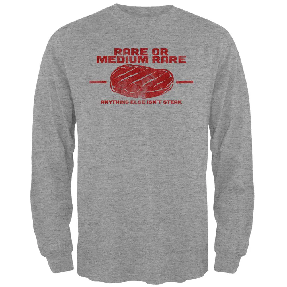 Steak Rare of Medium Rare Mens Long Sleeve T Shirt Heather 2XL