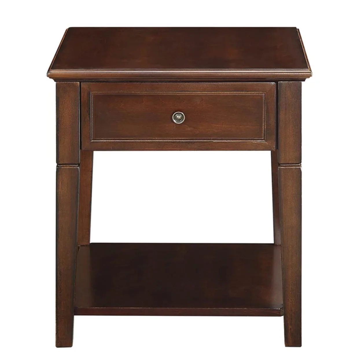 Wooden End Table with One Drawer and One Shelf, Walnut Brown- Saltoro Sherpi