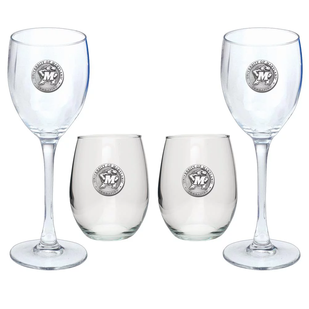 Heritage Metalwork University of Maryland Terps Goblet Set Stemmed and Stemless Wine Set