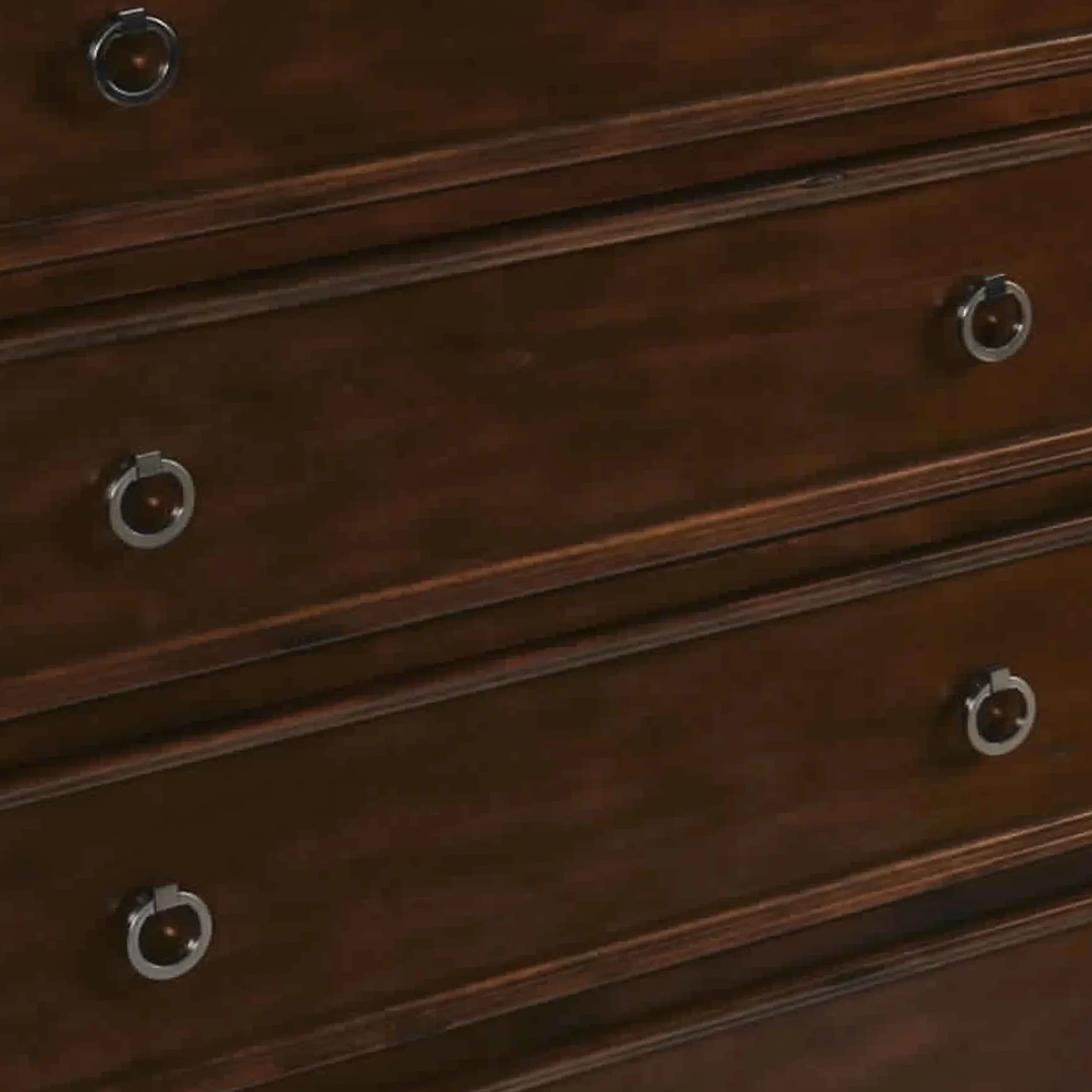 Transitional 5 Drawer Wooden Chest with Molded Top and Ring Pulls, Brown