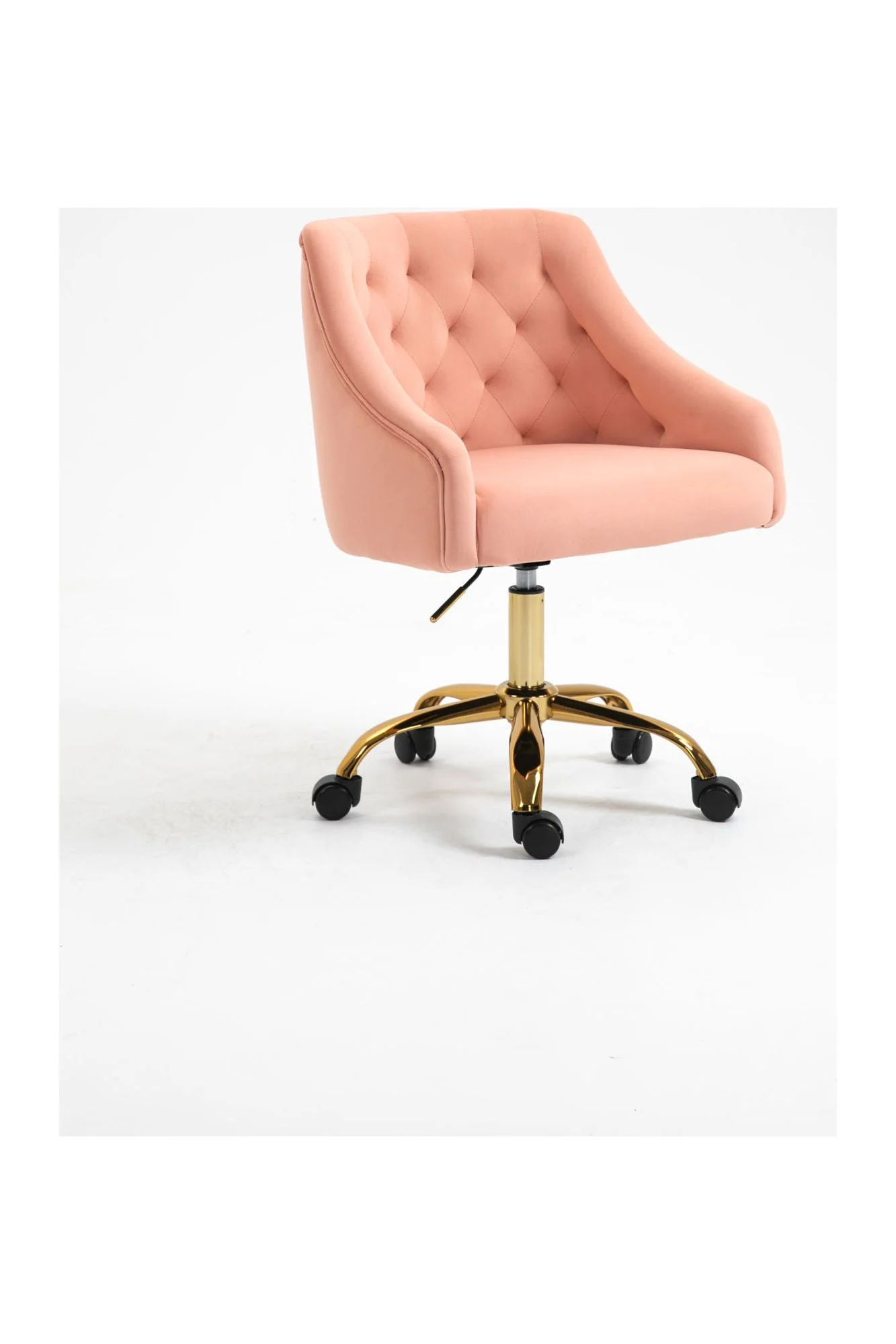 Velvet Fabric Pink Desk Chair for Home Office, Swivel Task Modern Design Chairs Bedroom Girls Women,