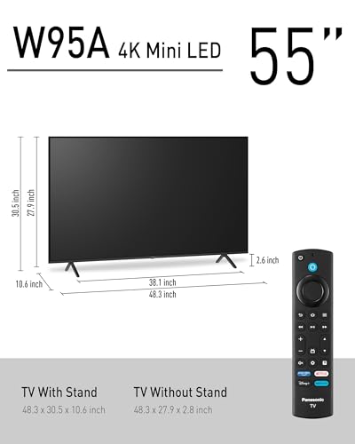 Panasonic W95 Series 65-inch Mini LED 4K Ultra HD Smart Fire TV, Sport Stadium Mode, ATSC3.0, Dolby Vision IQ, Dolby Atmos, HDR10+ Adaptive, Press and Ask Alexa, 144Hz, Wall-mountable - 65W95AP
