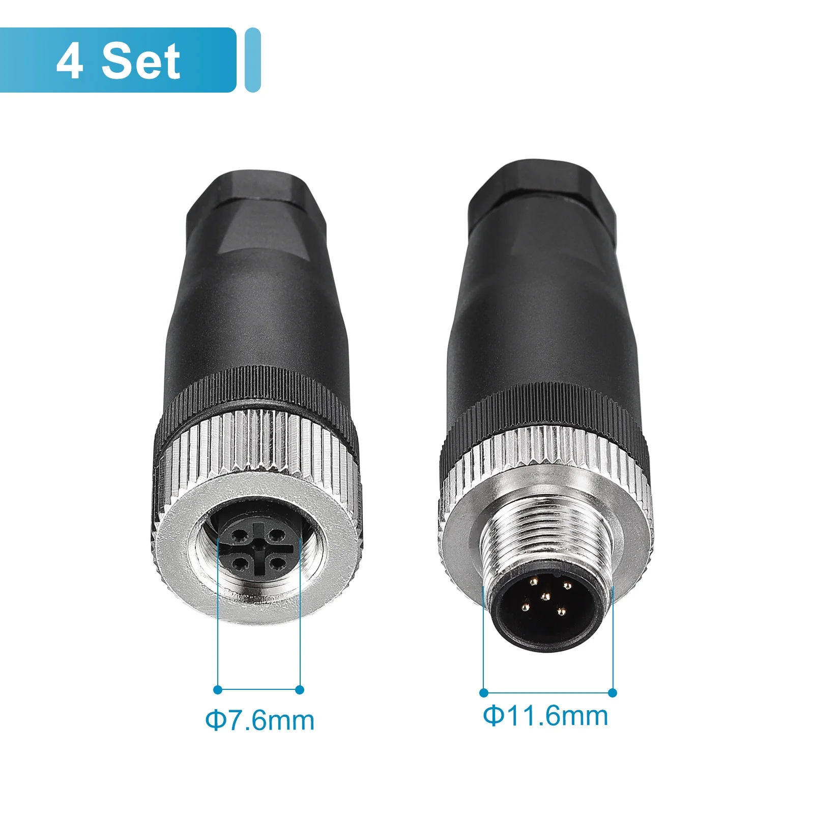 Uxcell 5 Pin M12 Male & Female Aviation Wire Connector, 4 Set Waterproof IP67 Circular Connector for Instrument Computer