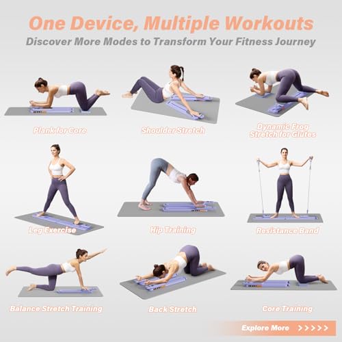 Upgraded Pilates Reformer Machine - 6-in-1 Fitness Board & Pilates Equipment Set with Ab Workout Equipment, Multifunctional Push-Up Board, Resistance Bands, Balance Board & Timer for Full Body Workout