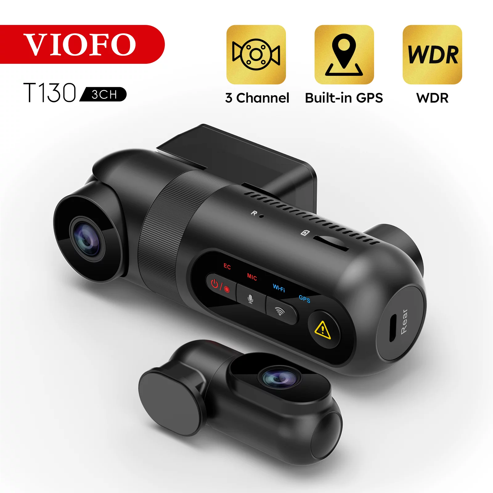 VIOFO T130 3 Channel Dash Cam Uber,  WiFi and GPS, 1440P+1080P+1080P,  Supercapacitor, 24 Hour Parking Mode, Support 256GB Max