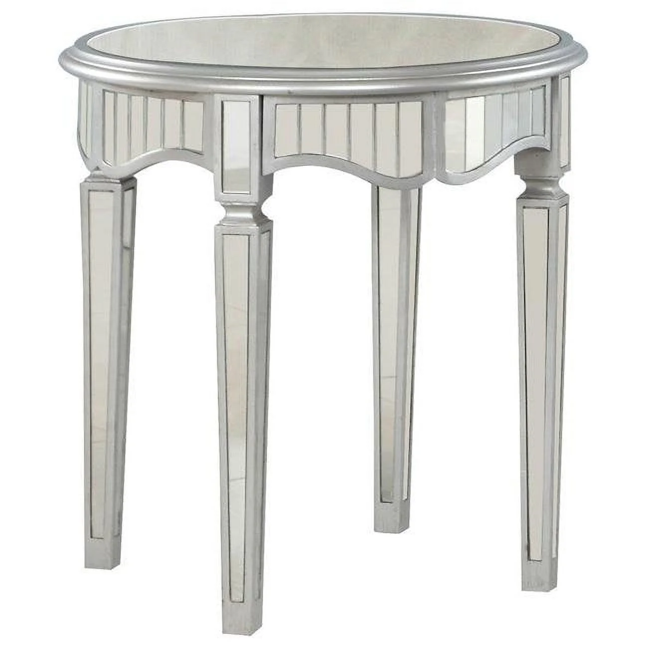Best Master Furniture Royal Glam Round Mirrored Glass End Table in Silver