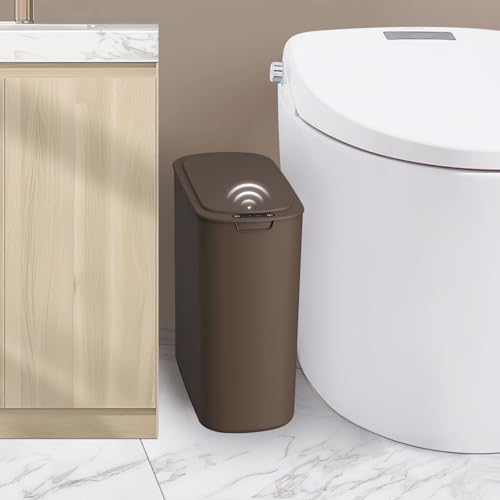 Cesun Automatic Motion Sensor Bathroom Trash Can with Lid, 2.6 Gallon Touchless Trash Bin, Smart Plastic Slim Garbage Can Small White Wastebasket for Toilet, Office, rv, Bedroom, Living Room