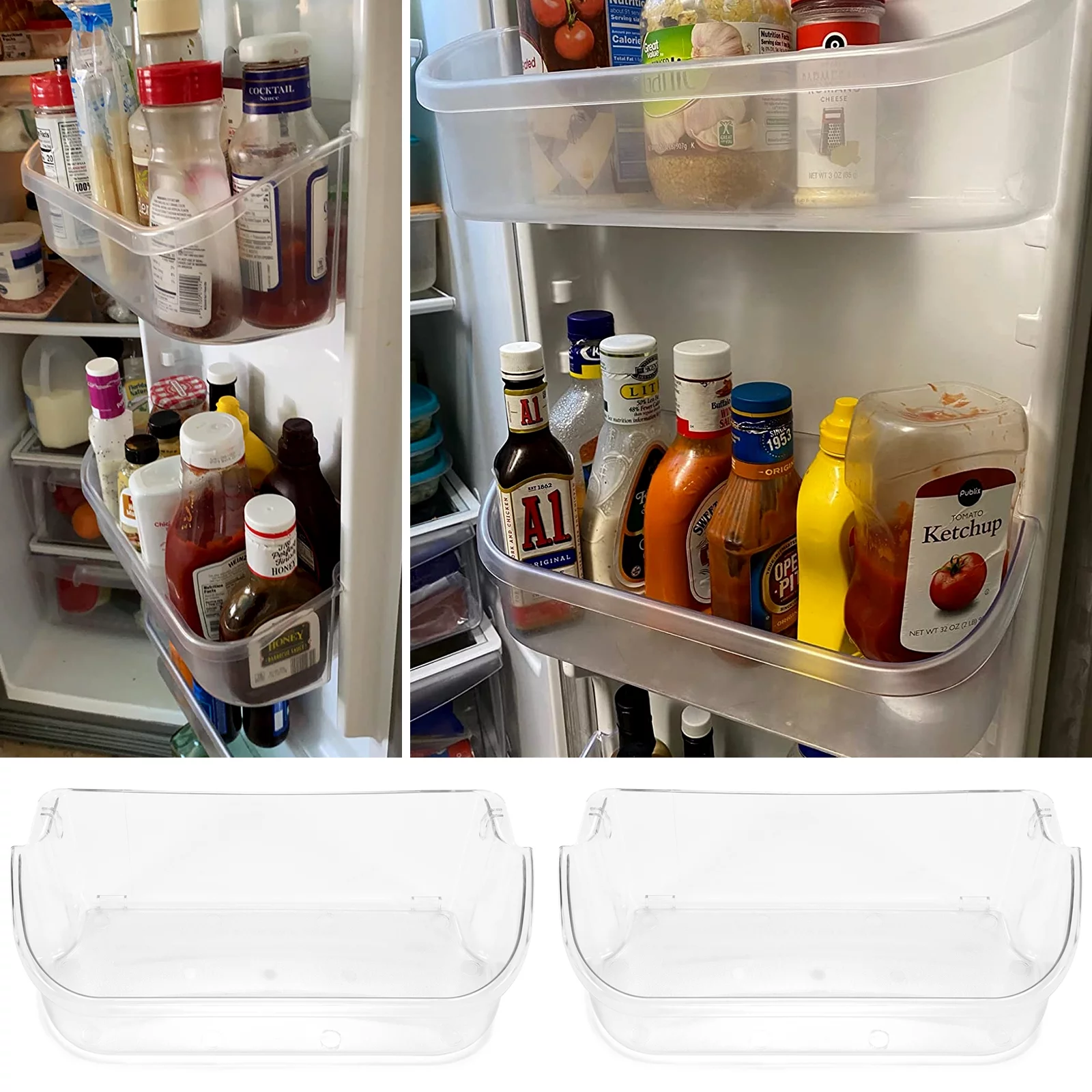 HECASA Refrigerator Clear Gallon Door Bin Shelf 2 Pack Rep. 240356402 AP2549958 for Frigidaire Kenmore Electrolux Compact Fridge Replacement Shelves