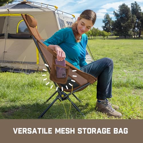 FanttikOutdoor Zeta L8 Max Camping Chair, Portable & Lightweight, Multi-Angle Adjustable, Supports up to 250 lbs, Comfort-Driven Design, High Strength Camping Chair for Travel, Hiking, Fishing (Brown)