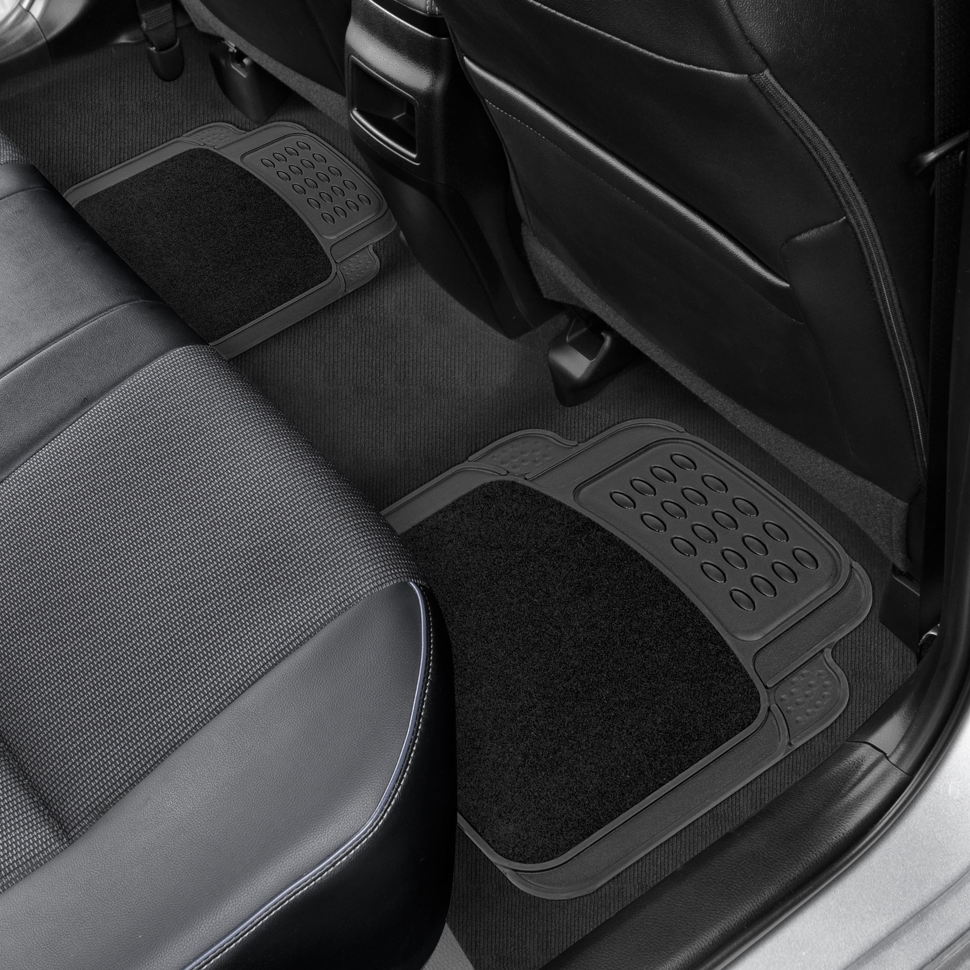 BDK  MT-484-BK HybridMat Automotive Rubber & Carpet Floor Mats, Universal Front & Rear Seat Mat Set