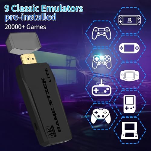 Wireless Retro Game Console, Retro Game Stick with Built-in 9 Emulators, 64GB,20,000+ Games, Plug and Play TV Video Gaming Stick with Dual 2.4G Wireless Controllers