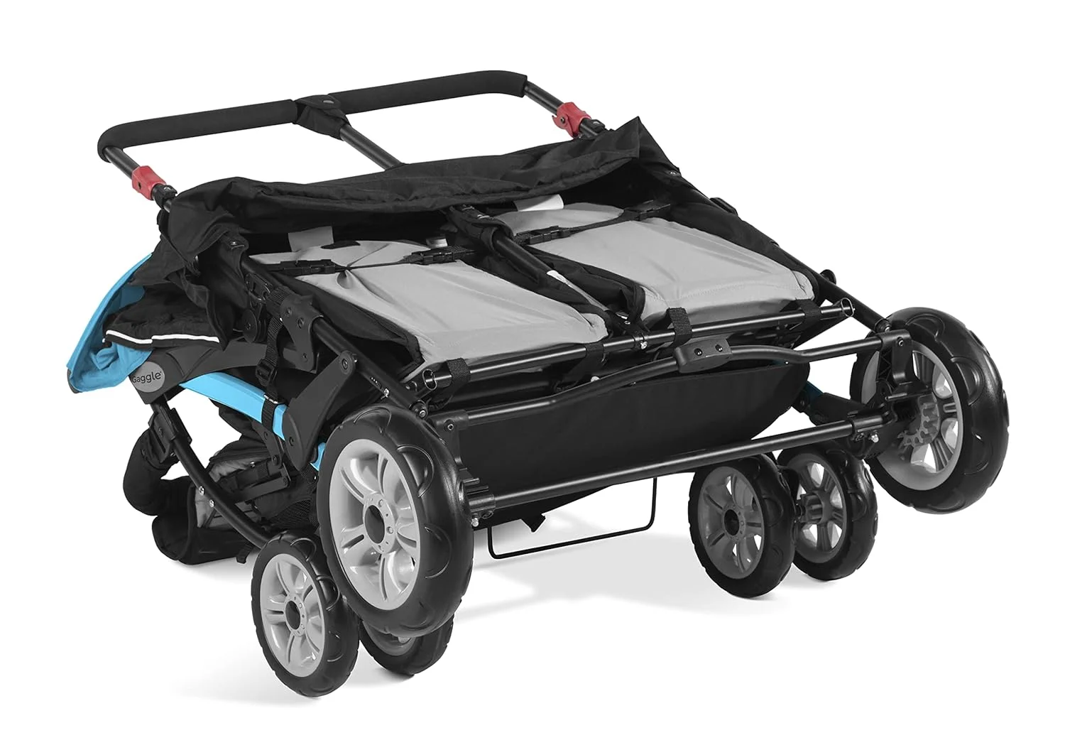 Gaggle by Foundations Compass 4 Seat Quad Stroller with UV Protecting Stroller Canopy, 5 Point Harness for Added Safety, Foot Brake, All Terrain Tubeless Wheels (Teal)