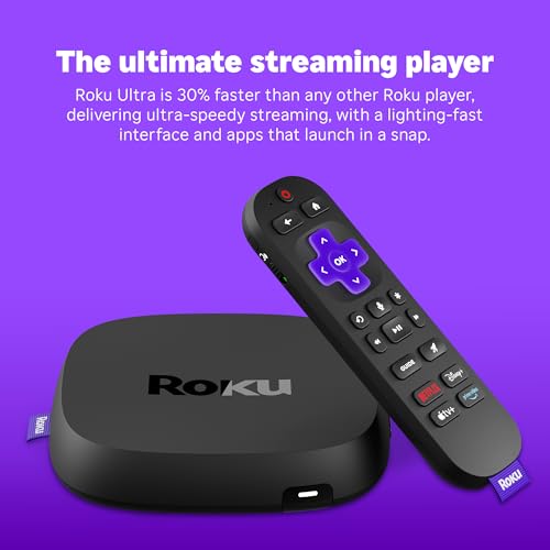 Roku Ultra 2024 - Ultimate Streaming Player - 4K Streaming Device for TV with HDR10+, Dolby Vision & Atmos - Bluetooth & Wi-Fi 6- Rechargeable Voice Remote Pro with Backlit Buttons - Free & Live TV