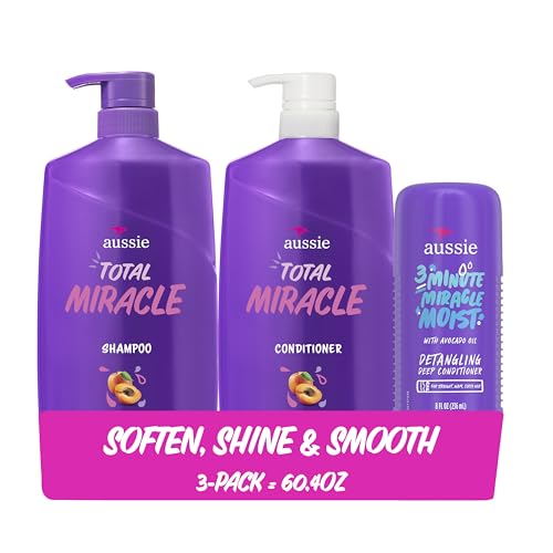Aussie Miracle Moist Shampoo and Conditioner with 3 Minute Miracle Deep Conditioner, Avocado & Jojoba Oil, Paraben-Free, Moisturizes & Detangles, All Hair Types, Citrus Floral Scent, 3 Pack 68.4 Fl Oz