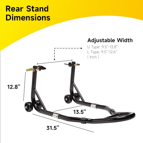 Motorcycle Stand Front Rear Wheel Lift Combo Swingarm Spool Peddock Stands for Yamaha Honda Kawasaki Suzuki U+L Black