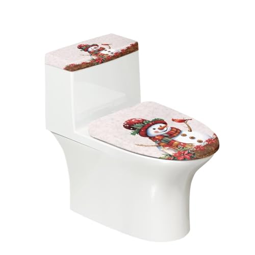 Christmas Bow Bell Toilet Tank Lid Cover and Toilet Seat Lid Cover 2 Pcs Set Toilets Covers with Elastic Cloth Fits Most Toilets Tanks & Lids