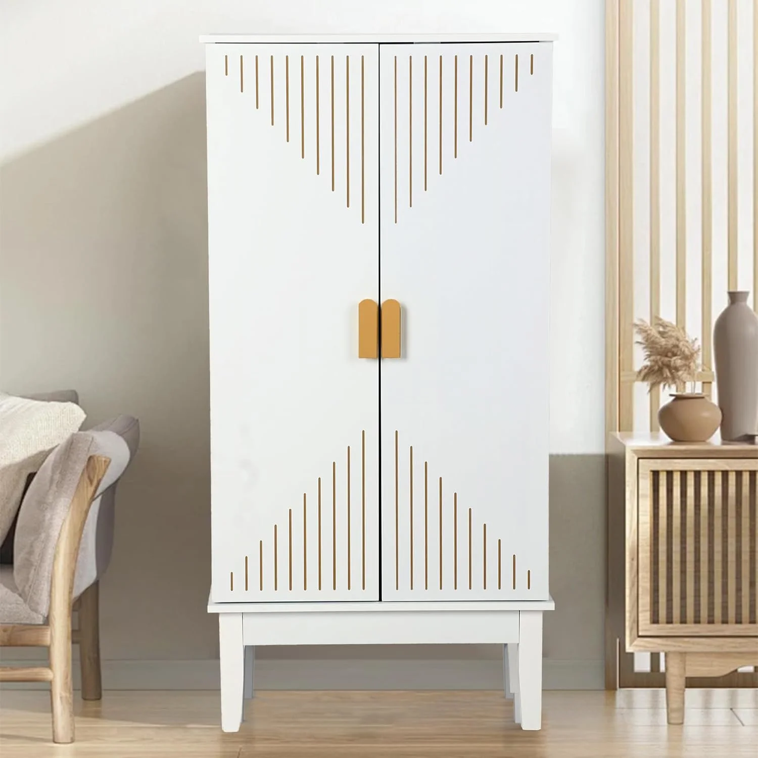 47.2” Kitchen Pantry Cabinet,  Storage Cabinet with Adjustable Shelves, Racks & Gold Handle, Freestanding Kitchen Hutch Cupboard, Buffet Sideboard for Living or Dining Room