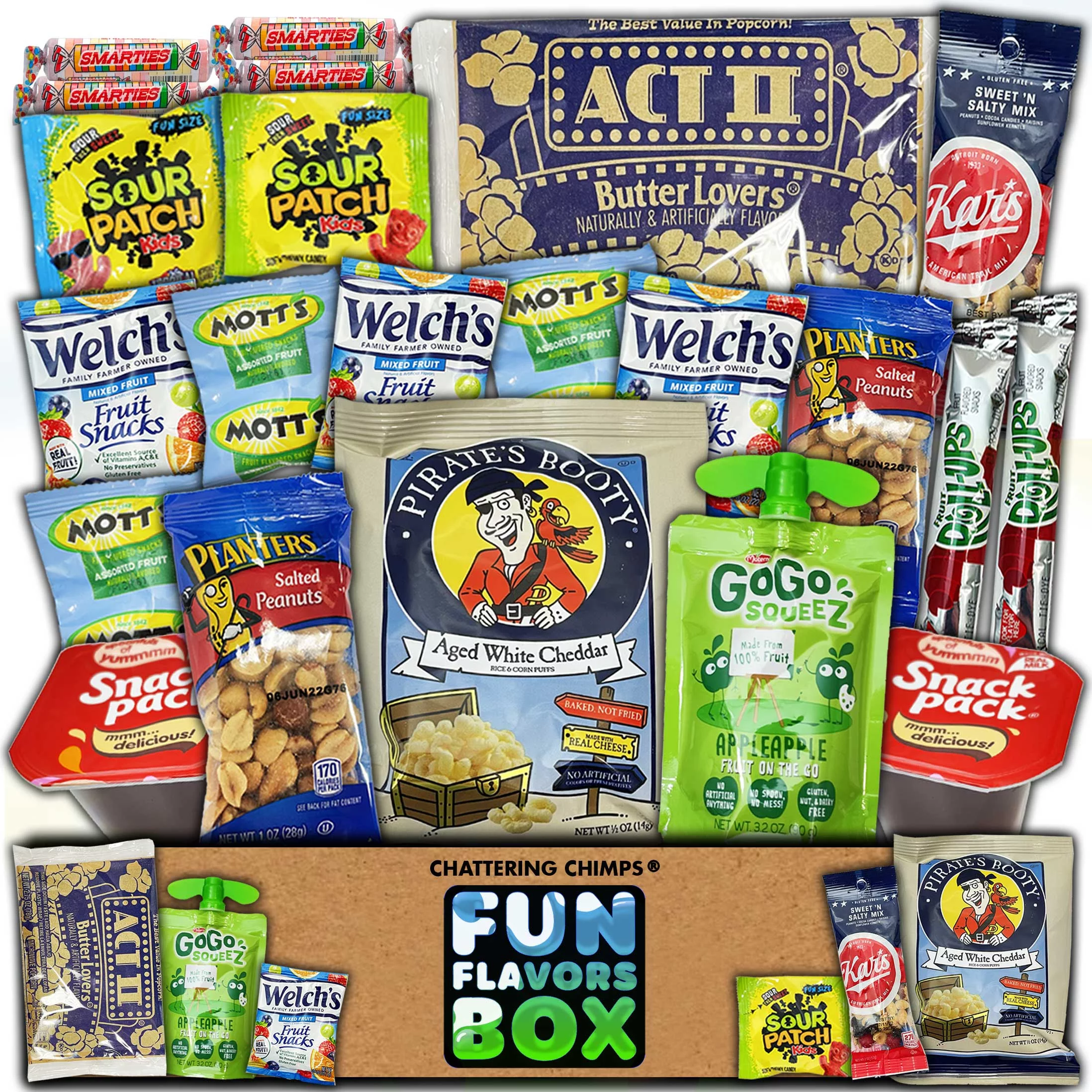Fun Flavors Box Gluten Free Snacks Care Package - 20 Snacks Variety Assortment of Chips, Fruit Snacks, Applesauce, Popcorn Snack Gift Box