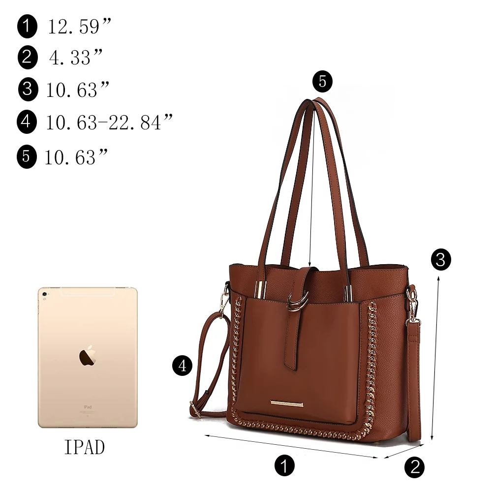 MKF Collection Raya Vegan Leather Women's Shoulder Bag + Crossbody Pouch 2 pcs, Fashion Tote Purse Handbag by Mia K - Pewter