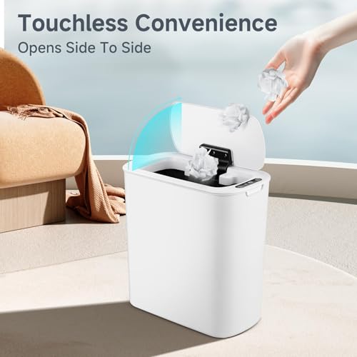 TIPGO Automatic Motion Sensor Bathroom Trash Can with Lid, 2.6 Gallon Touchless Trash Bin, Smart Garbage Can Plastic Slim Wastebasket for Bedroom, Office, Dorm (Black)