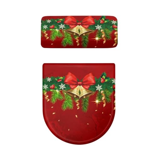 Christmas Bow Bell Toilet Tank Lid Cover and Toilet Seat Lid Cover 2 Pcs Set Toilets Covers with Elastic Cloth Fits Most Toilets Tanks & Lids