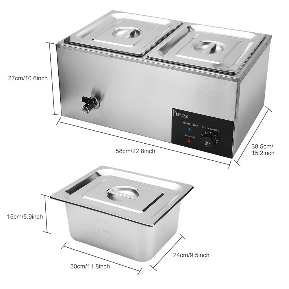 ZOKOP 600W 2-Pan Commercial Electric Food Warmer Stainless Steel Buffet Bain Marie Food Warmer