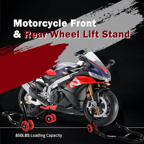 Motorcycle Stands Front Rear, 850lbs Front and Rear Combo Stand Lift with 4 Types of Adapters, Universal Motorcycle Paddock Stands Wheel Lift Stands for Parking, Maintenance, Cleaning