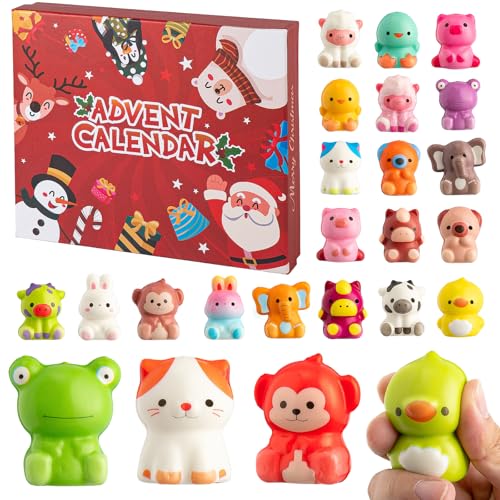 Christmas Advent Calendar 2025 with 24 Fidget Stress Relief Mochi Squishies Toys Kids Toddlers Christmas Countdown Calendar for Boys Girls