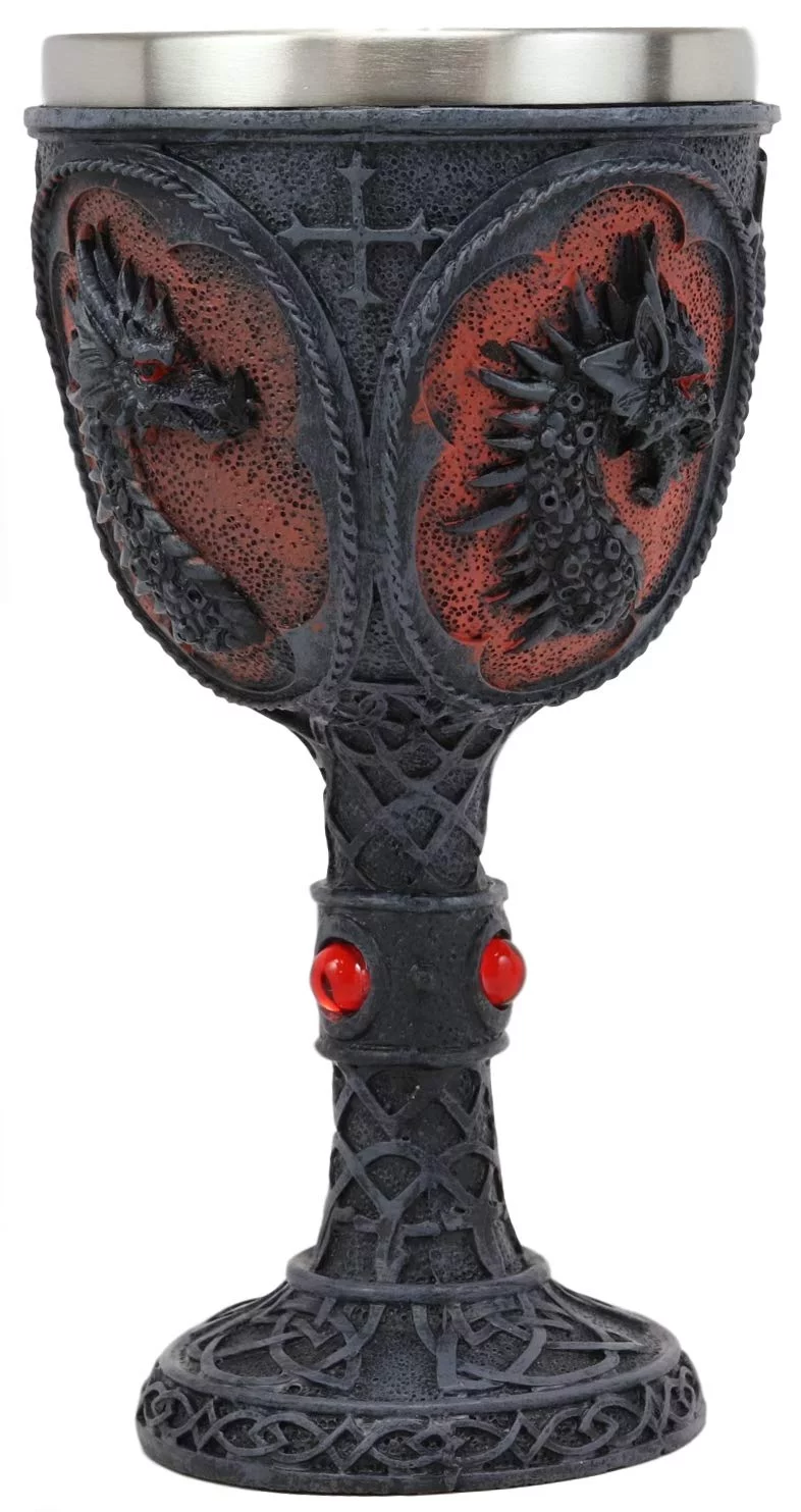 Ebros Celtic Knotwork Tattoo Dragon Wine Drink Chalice Figurine 8oz W/ Red Gems