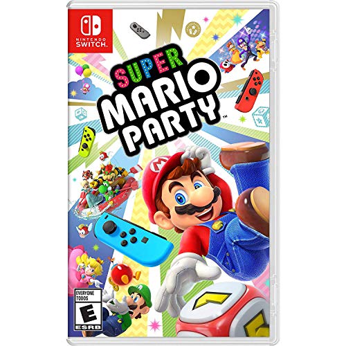 Nintendo Switch 32GB Console with Gray Joy Con Bundle w/Super Mario Party, Mario Kart 8 Deluxe and Steering Wheel Blue/Red 2-Pack